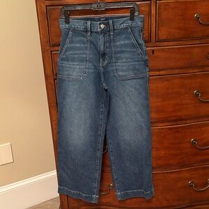 J. Crew Factory Women's Blue Cropped Wide-Leg Jeans